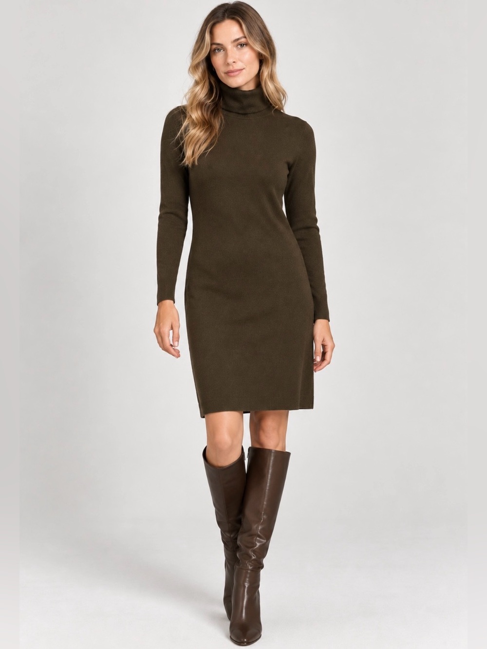 Ralph Lauren Black Label Dress Size  Olive Green Long Sleeve Turtleneck Sweater